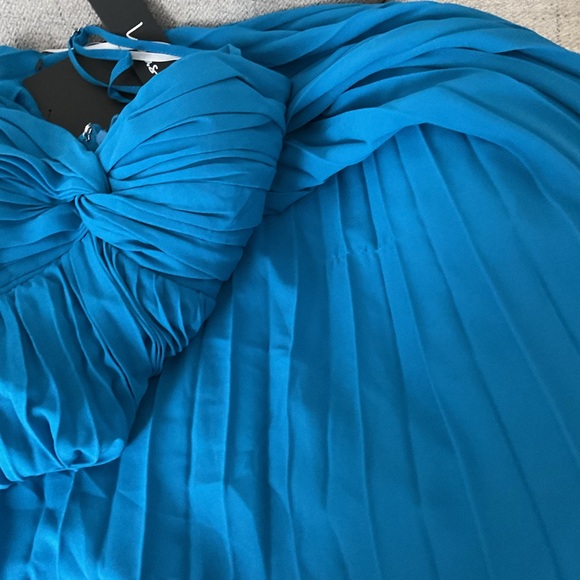 Lulus Jolette Blue Pleated Knot-Front A-Line Skirt Chiffon Maxi Dress NWT Small - Picture 13 of 15